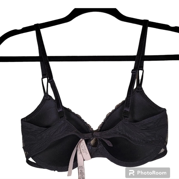 Victoria's Secret Lined Demi Lace Floral Black Size 32D Padded Adjustable Straps - Picture 3 of 10